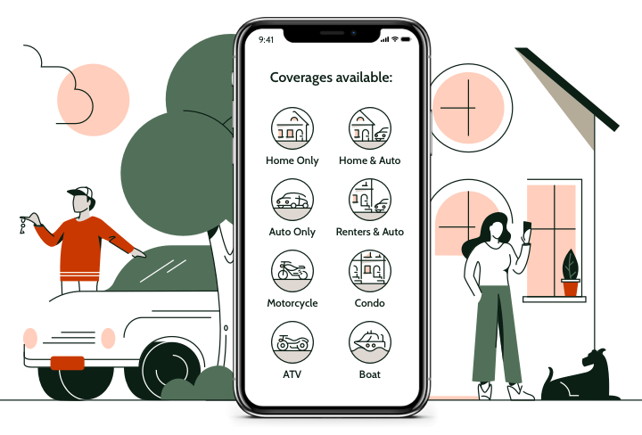 Cell phone showing Branch Insurance offering home, auto, renters and umbrella insurance packages